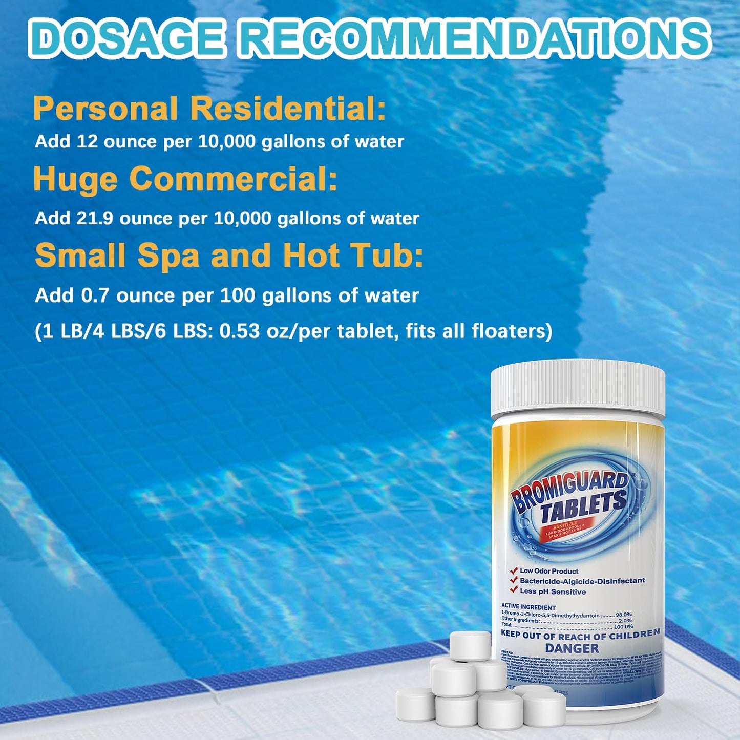 Bromine Tablets for SPA Hot Tub 1 inch Tabs Brominating Tablets Booster Soft Water Feel No Chlorine Odor Chemical Sanitizer