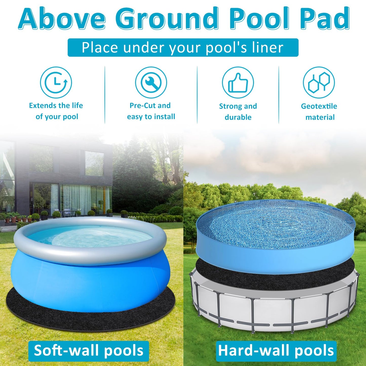 Niuyhe 18ft Pool Mats for Floor, 260G/M² Thicke Geotextile Material Pool Ground Pad, Precut Round Pool Liner Pad for Above Ground Bottom Protects and Extends The Life of Your Swimming Pool