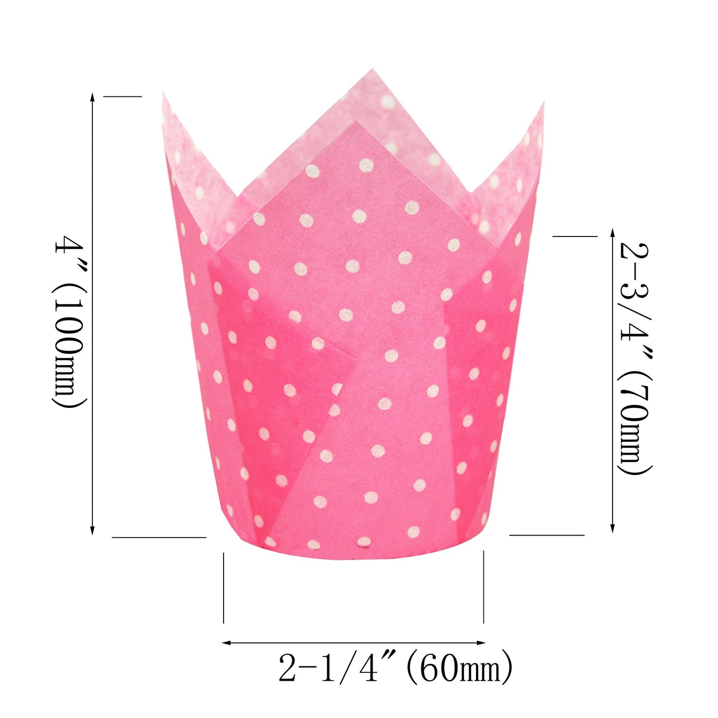 QLSmypkg Large Muffin Greaseproof paper Baking cupcake cups, 2-1/4" x 4" Pink printed with Polka Dot Tulip Baking Cup(Large) (125pcs)
