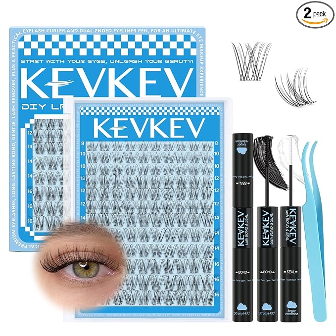 Wispy Lash Clusters Kit Venus Invisible Thin Band Natural Eyelash Clusters 8-16mm Lash Extension Kit Mix Length Clear Band Natural Look Cluster Eyelash Extensions With Lash Bond DIY Lash At Home