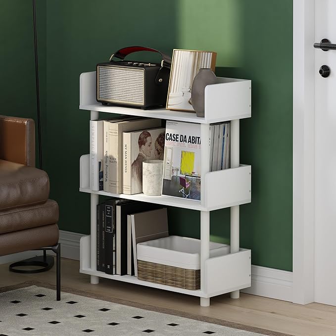 Furinno Turn-N-Tube Display Shelf, 3-Tier Storage Shelves with Side Panels, Open Shelves Book Shelf with Rounded Corner Top Edges, for Organization and Storage, Living Room, Home Office, White
