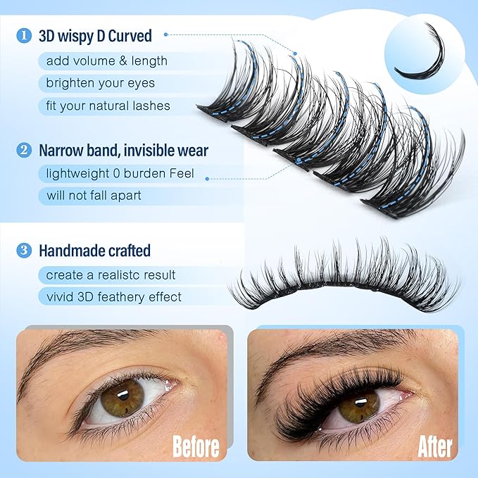 Pawotence Natural Lash Clusters 12-16mm Wispy Eyelash Clusters 192pcs Cluster Eyelash Extensions Wispy Cluster Lashes Individual False Eyelashes for DIY Lash Extension at Home