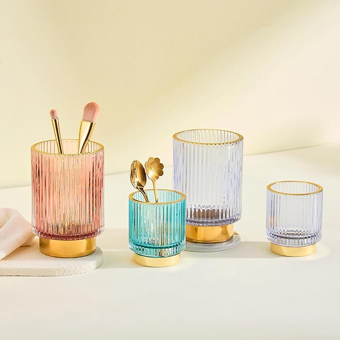 Makeup Brush Holder Organizer,Toothbrush Holders,Desk Pen Pencil Holder,Multifunctional Vintage Glass Brush Cup(A3-22-US)