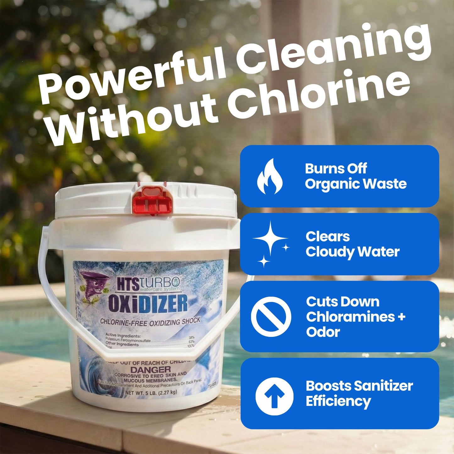 HTS Turbo Oxidizer Shock for Pools, Hot Tubs & Spas - 5 lbs Made in USA | Fast-Dissolving Oxidizing Shock for Pool | Non Chlorine Pool Shock Treatment | Non Chlorine Shock for Pool Clears Water
