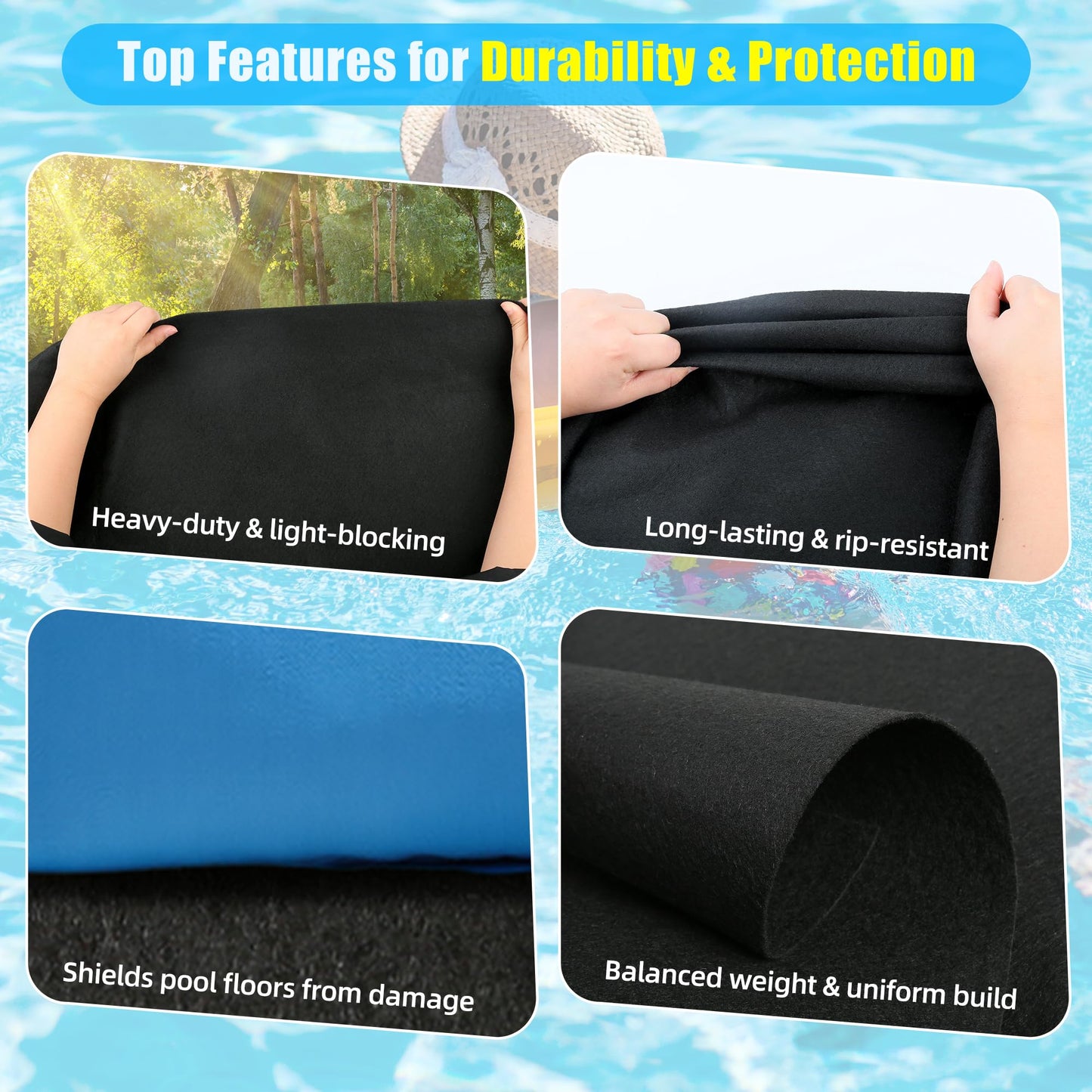 Whmayai 63in Round Pool Liner Pad for Pet Foldable Pool & Kids Inflatable Pool, 9.87oz/yd² Heavy Duty Ground Mat for Dog Pool Collapsible, Kiddie Pool Bottom Protector to Prevent Puncture (63Inch)