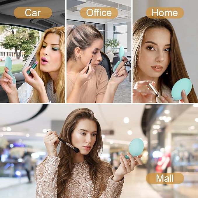 Kakuje Compact Mirror with Light, 1X/3X Magnification LED Pocket Mirror with USB Data Cable,Mini Mirror for Purse, Pocket,Travel and Present (Mint Green)