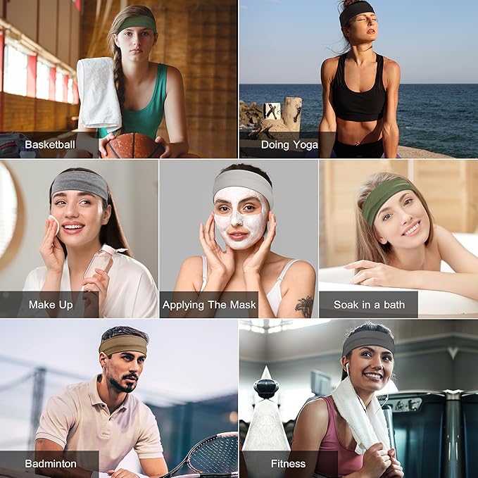 Ztomine Headbands for Women, 8pcs Stretchy Non Slip Soft Cotton Cloth Hair Bands for Sports, Workout, Yoga and Running
