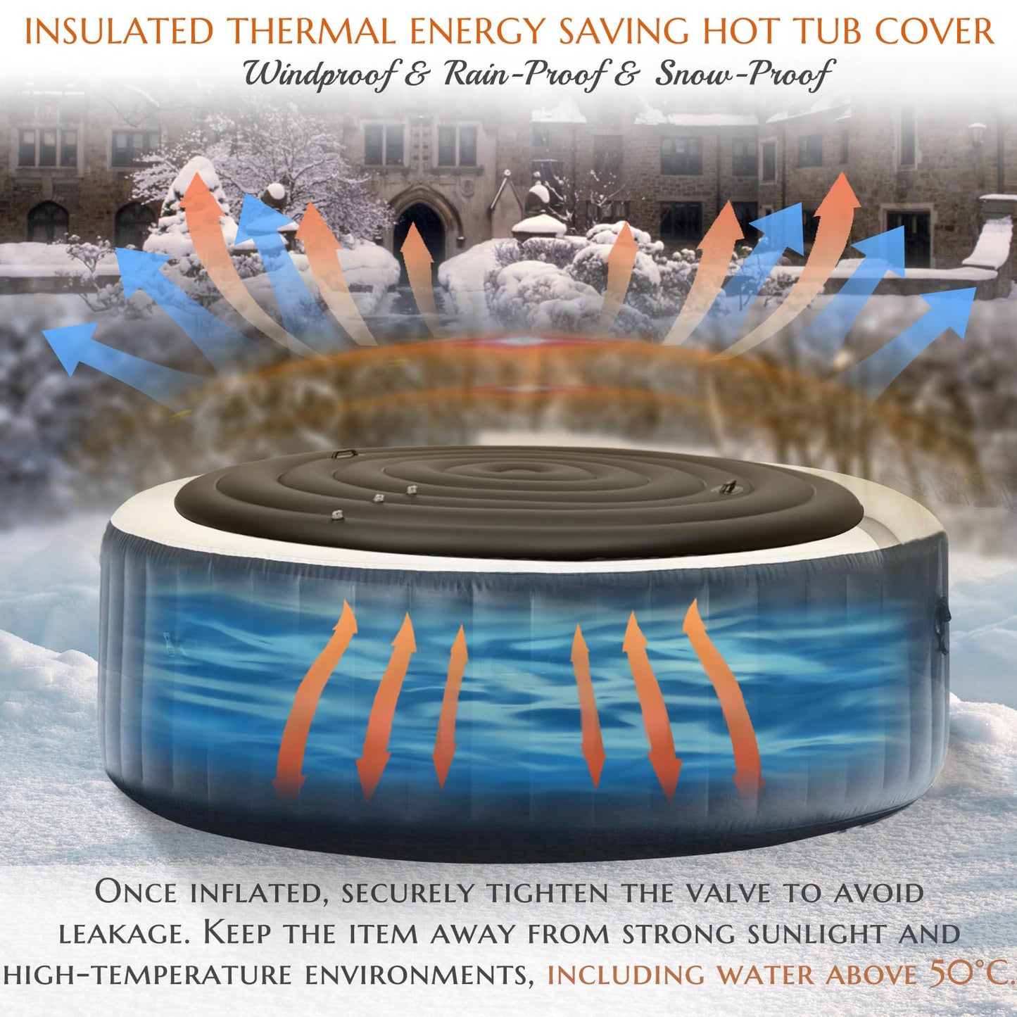 Inflatable Hot Tub Cover Round, Fits Saluspa Coleman Intex Cover, Thermal Insulated & Energy-Saving Weatherproof Protector, Unique Design Flexible Adjust Pool Cover Size Replacement-Life Time Support