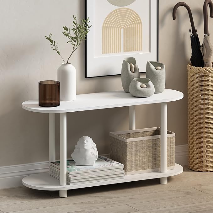 Furinno Turn-N-Tube Display Shelf, 4-Tier Oval Book Shelf, Storage Shelves with Soft Edges and Open Shelves, Toolless Assembly, for Organization and Storage, Living Room, Home Office, White