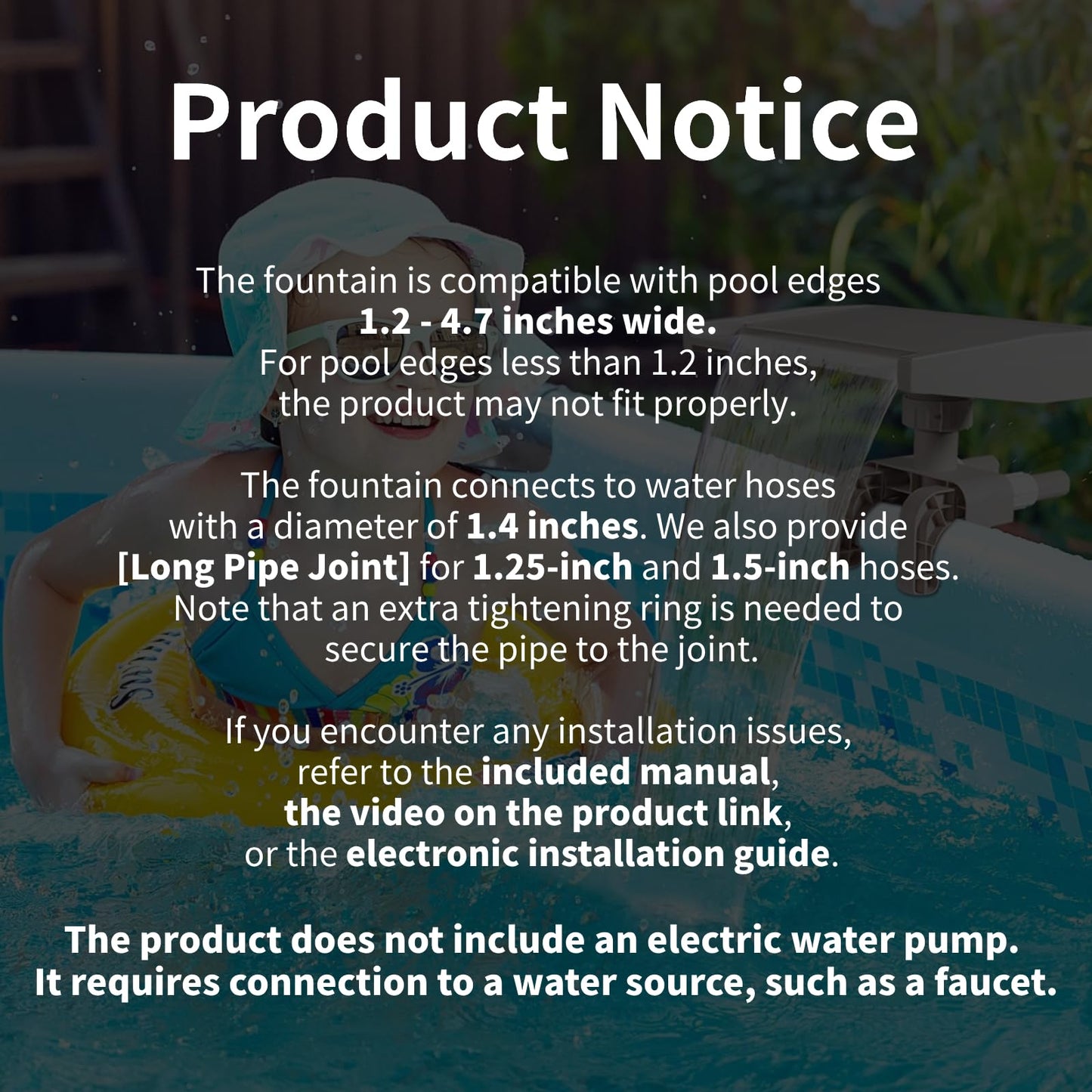 Pool Fountain Waterfall for Above Ground Pools, Swimming Pool Frame Attachment Clamp Accessory, Relaxing Cascade Soothing Waterfall, Adjustable Width Fits Various Frames (Beige)