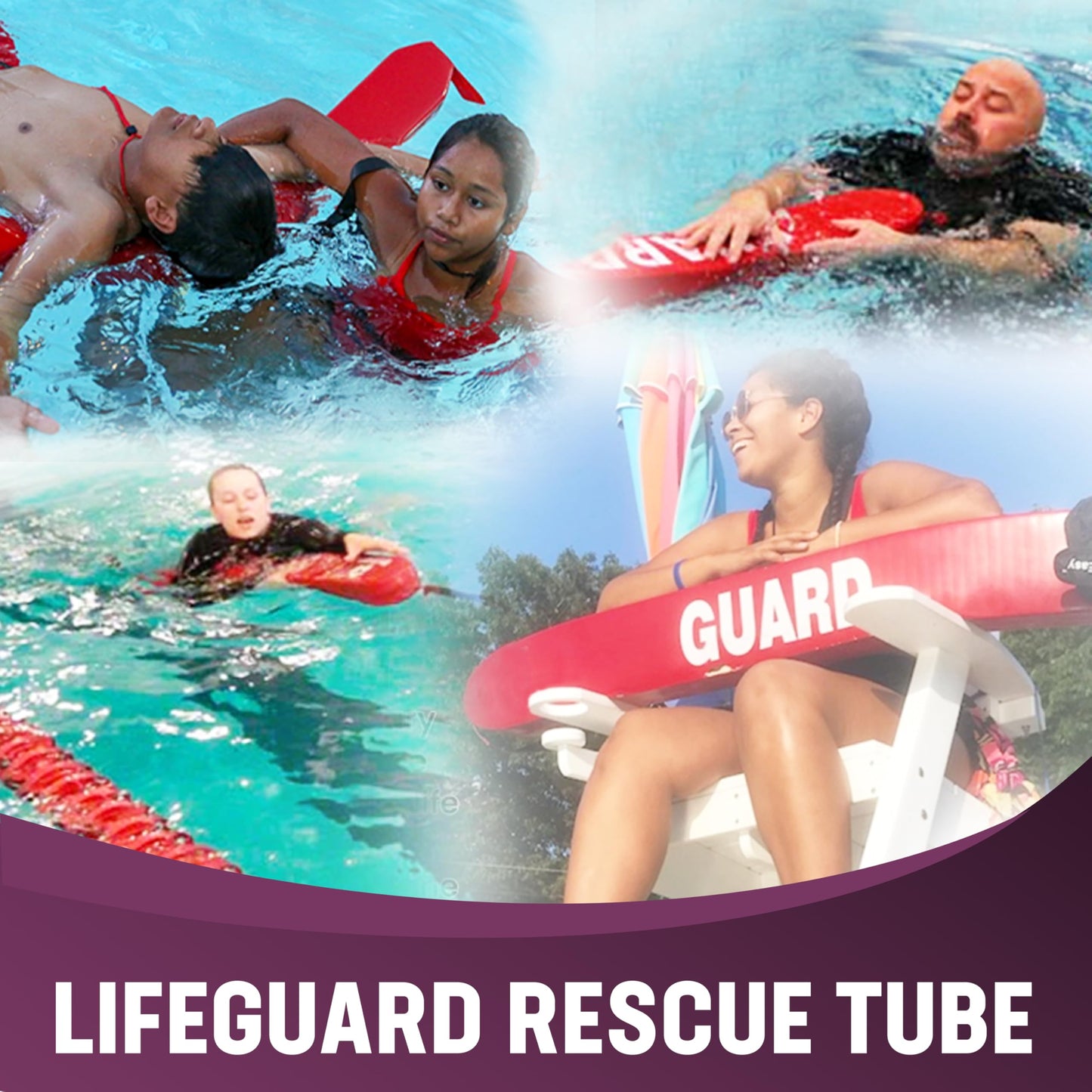 Kemp USA 50-Inch Red Lifeguard Rescue Tube with White Guard Logo Durable Flotation Device for Pools and Open Water Professional Lifeguard Equipment Safety Buoy for Training and Rescue Use