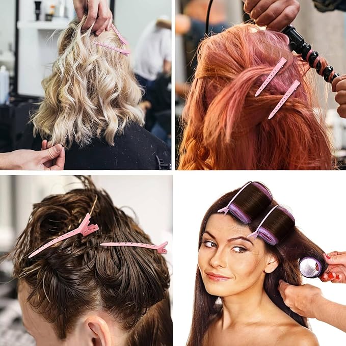 24Pcs Duck Billed Hair Clips for Styling Sectioning, Metal Hair Clips for Women Long Hair, Metal Alligator Curl Clips for Hair Roller Salon (Pink)