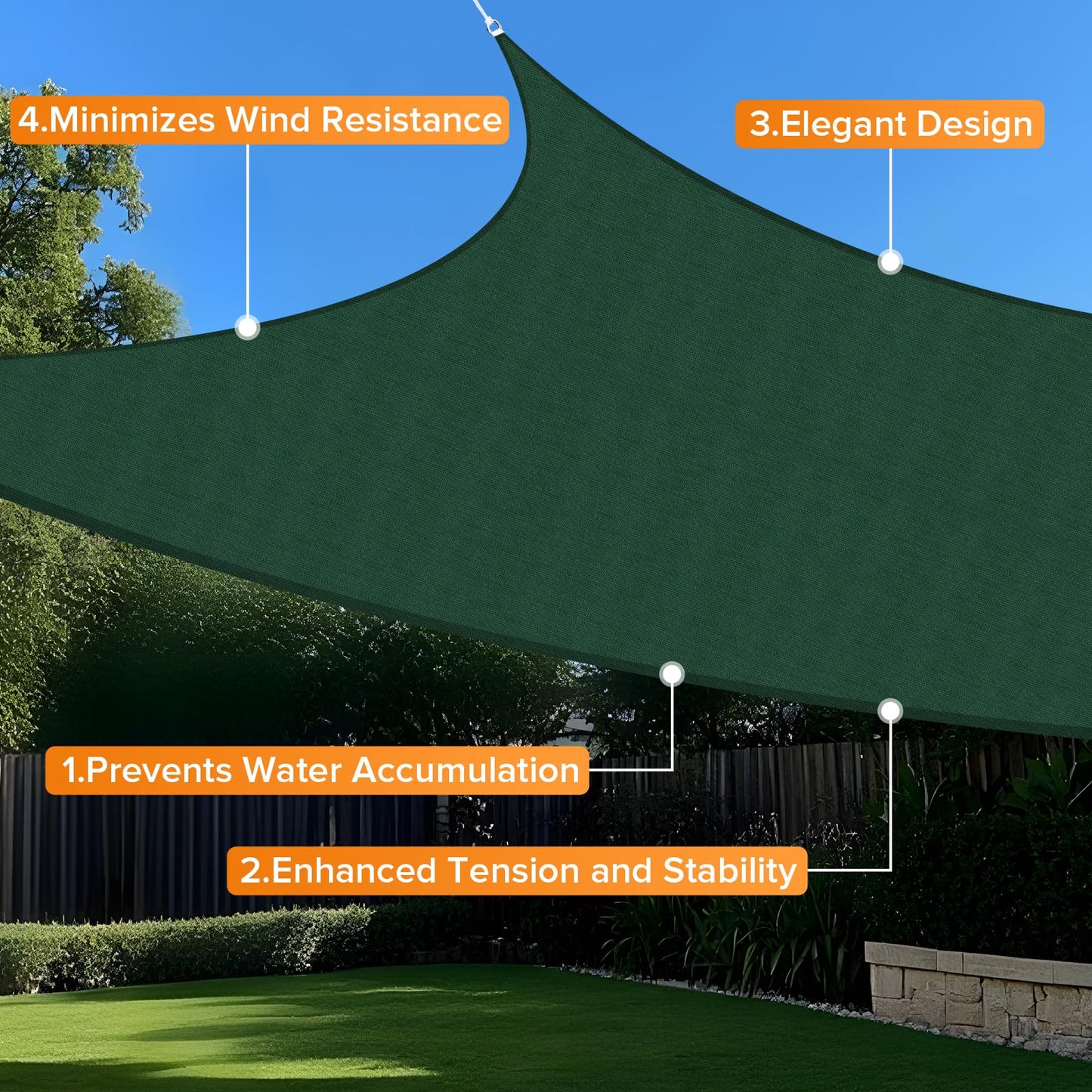 Artpuch Sun Shade Sail, 8'X16' Dark Green Rectangle, Curved Edged Commercial Grade 185 GSM Permeable Outdoor Shade Cloth for Deck, Backyard, Patio (Custom Sizes Made)