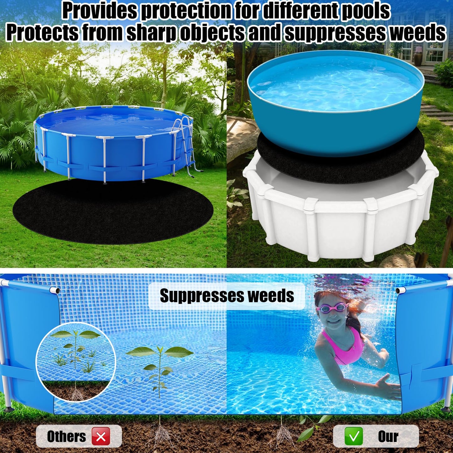 VICAMB 12ft Heavy Duty Round Pool Liner Pad for Above Ground Pool,Pool Ground Mat Under Pool Pad,Pool Bottom Liner Protector to Prevent Puncture and Extend Liner Life