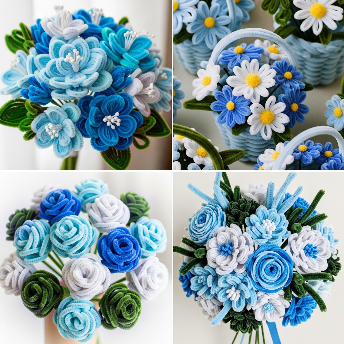 Caydo 500 Pieces Blue Flowers Pipe Cleaners, Craft Chenille Stems Bulk for DIY Art and Craft Projects Creative Gift and Mother's Day Decorations