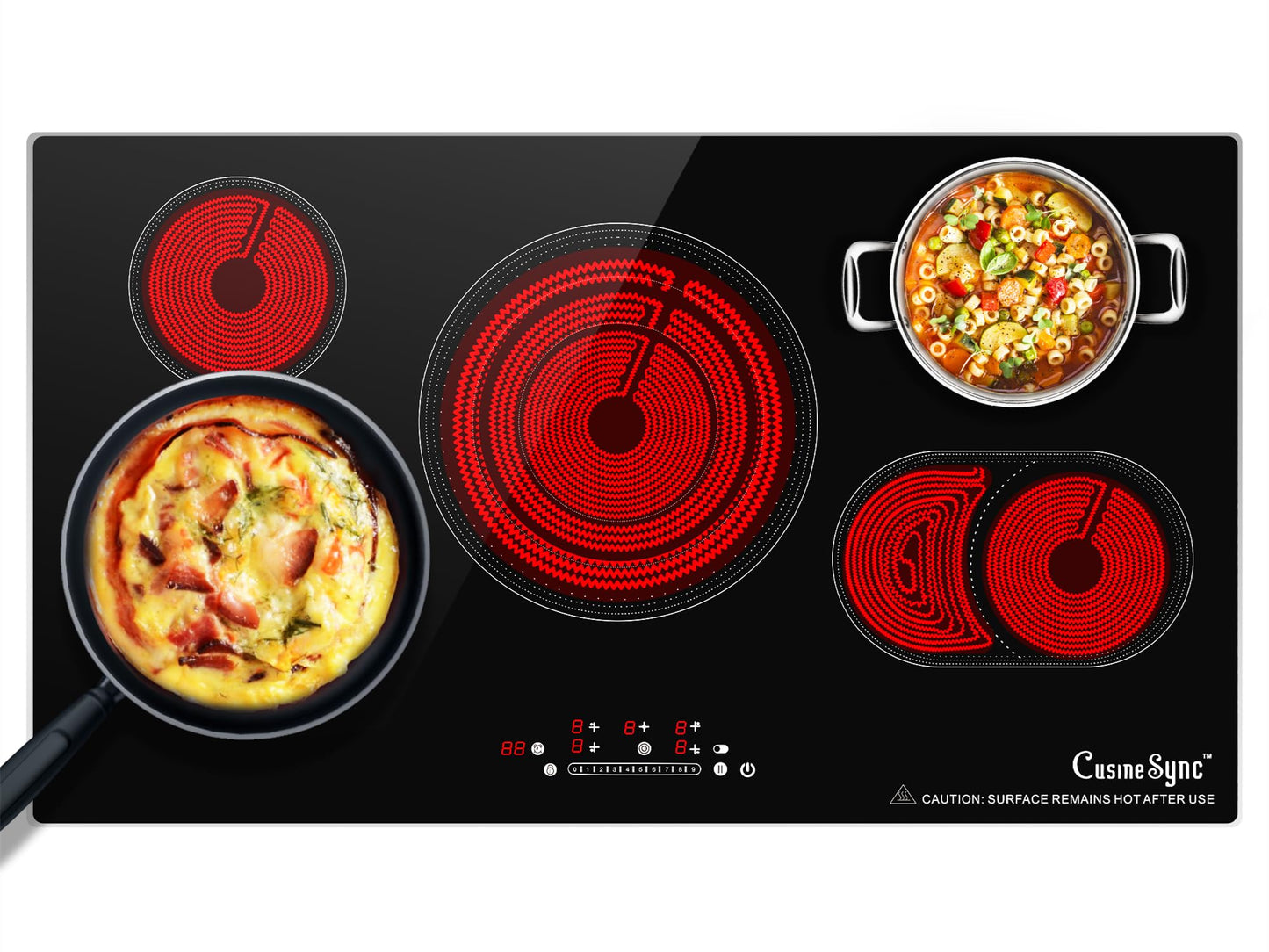 36 Inch Electric Cooktop 5 Burner, Built-In Ceramic Glass Cooktop 220-240V Hardwired, 9200W Radiant Electric Stove Top with Touch Control, 9 Heat Levels, Timer, Safety Lock, Works with All Cookware