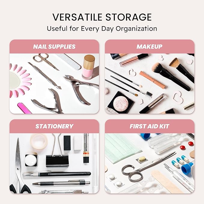 Beauticom Double-Layer Personal Storage Storage Case for Professional Nail Art Pens, Nail Brush, Tools (Pink)