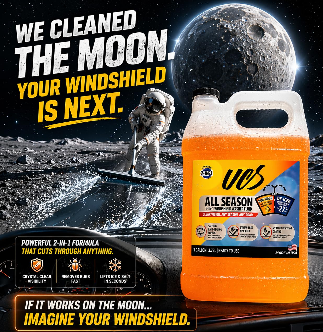 UCS Windshield Washer Fluid All Season -27°F, Freeze Protection, Water Repellent & Bug Remover, Streak-Free, 1 Gallon (128 fl oz)