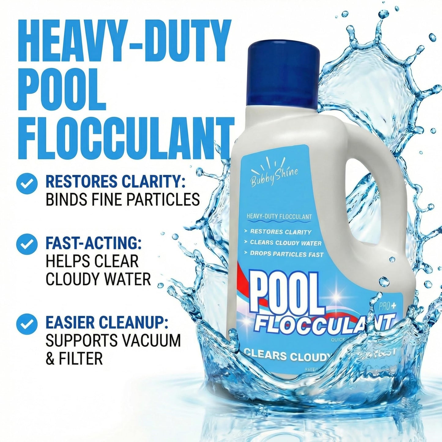 Pool Flocculant Clarifier – 3 L (101.5 fl oz) – Heavy-Duty Pool Clarifier, Drop & Vac Cloudy Water Treatment, Particle Settling Support, Inground & Above Ground Compatible – BubbyShine