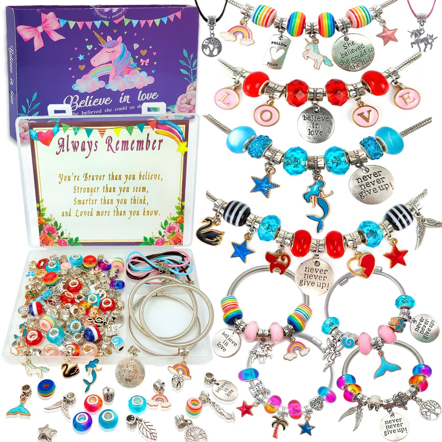 Charm Bracelet/Jewelry Making Kits for Kids Girls,Unicorn Birthday Gifts,Arts Crafts Toys for 5 6 7 8 9 12 Years Old Girls