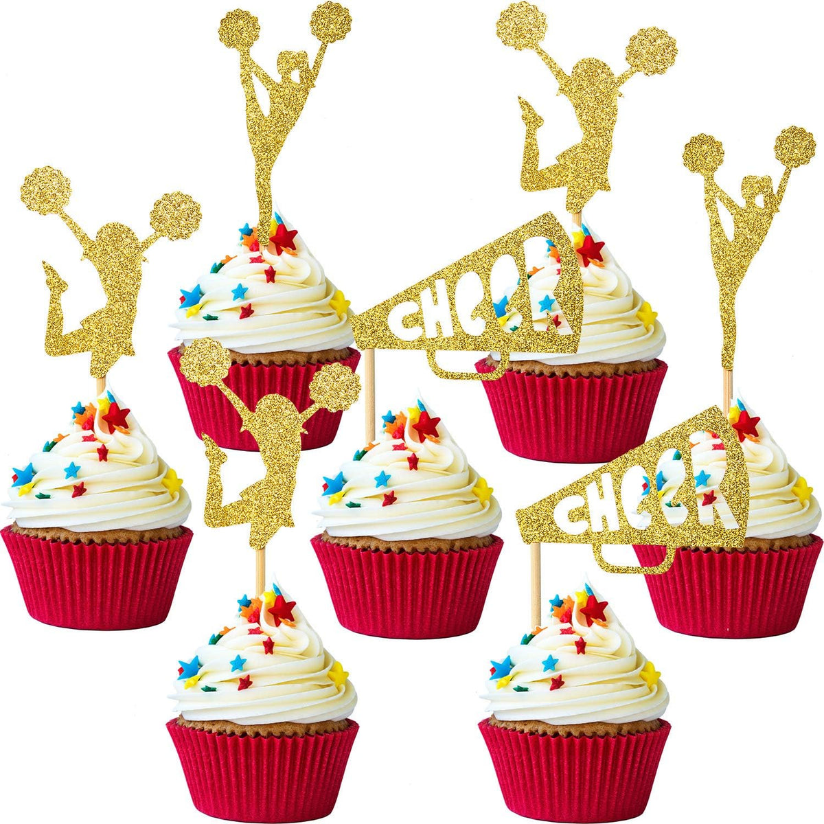 36 Pieces Cheerleader Cupcake Toppers Glitter Cheerleading Gymnastics Cupcake Picks Cheer Team Cake Decorations Gymnast Girl Toothpicks Cake Decor for Girls Birthday Party Favors Supplies