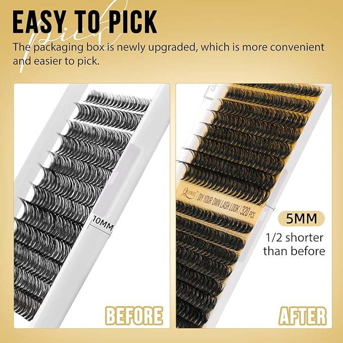 QUEWEL Lash Clusters 320Pcs Cluster Lashes 35D+45D D Curl Lash Cluster Eyelash Extensions Mix9-16mm Individual Eyelashes Clusters Wispy Lash Clusters Thin Band Soft to Use at Home(35D+45D D Mix9-16)