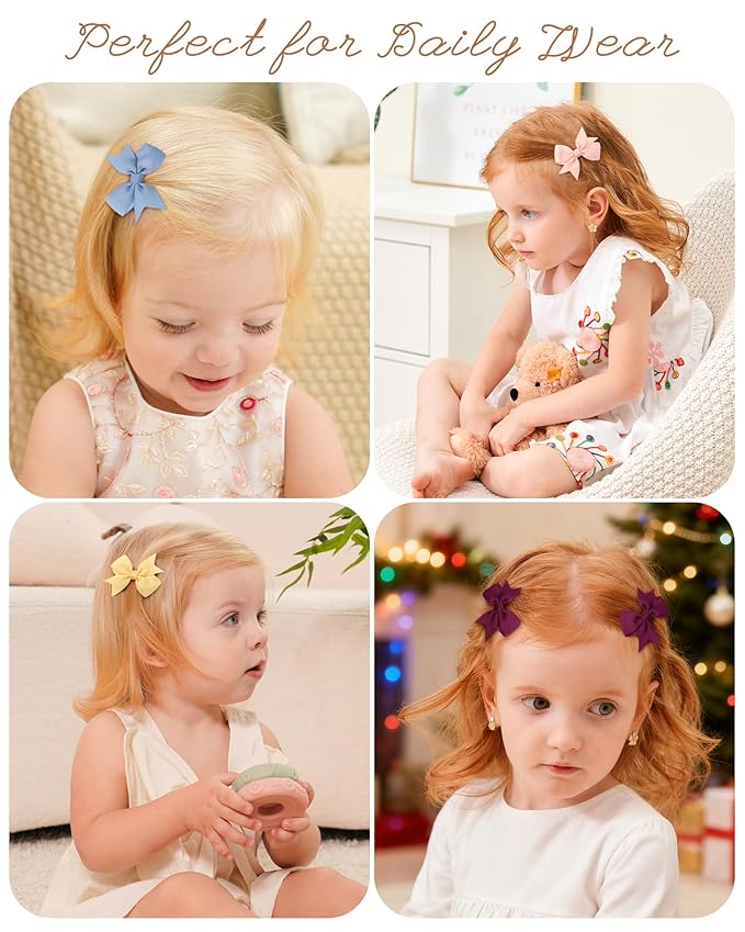 doboi 50PCS 2'' Baby Hair Bows Clips Fully Lined Tiny Grosgrain Boutique Solid Ribbon Mini Bows Alligator Clips for Girls Teens Infants Kids Toddlers Newborn