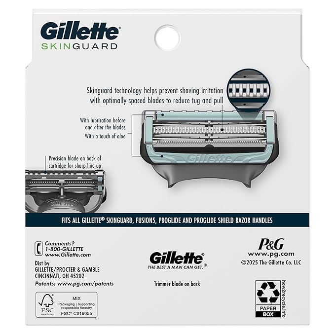 Gillette SkinGuard Razor Blade Refills for Men, 2 Blade Cartridge, SkinGuard for Sensitive Skin, Lubrication, Fits SkinGuard Razor Handles, 8 Count