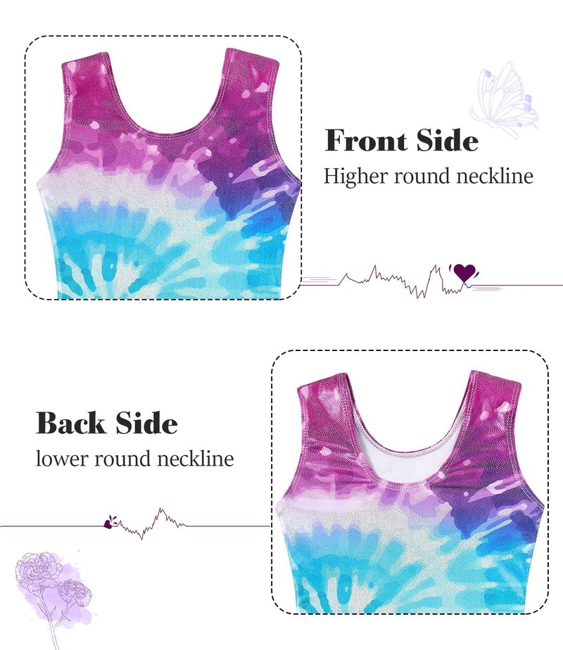 Vogseek Sparkly Gymnastics Leotards for Girls 5 6 Years Cute Psychedelic Tie Dye Shiny Ballet Dance Unitards Biketards with Hair Scrunchie Kids Tumbling Shorts Activewear Clothes