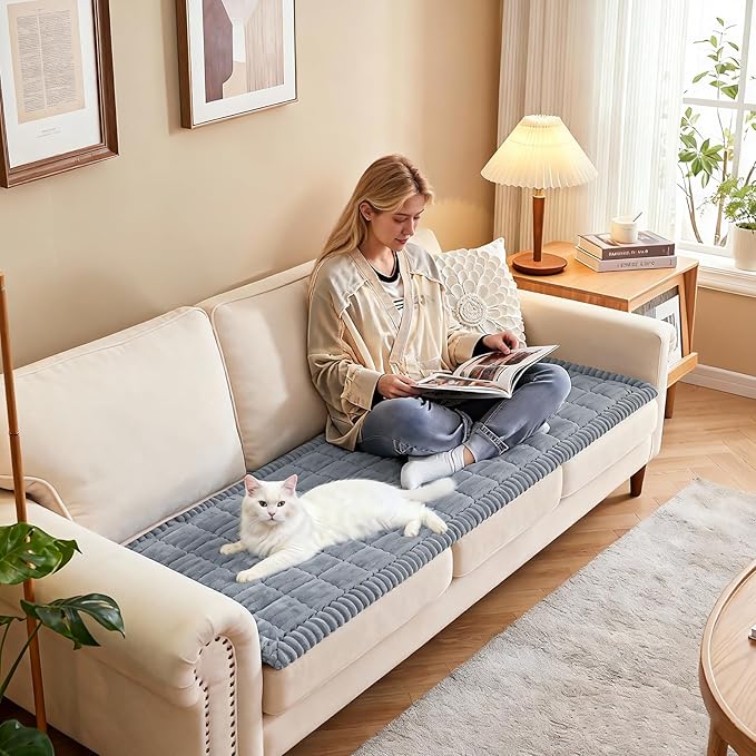Waterproof Couch Cover for Dogs Washable,Non Slip Fuzzy Durable Couch Covers for 3 Cushion Sofa Pet Friendly Sofa Cover Dog Thick Soft Slipcovers Protector Couches Mat Bed (Light Grey, 27.6" x 82.7")