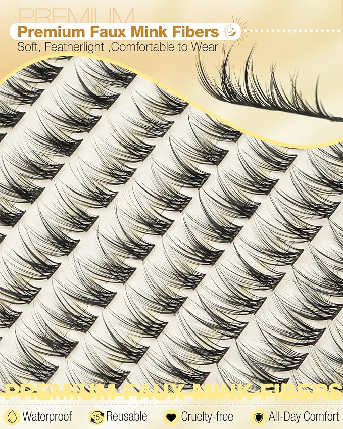 8-10-12MM Lash Clusters Natural Cluster Eyelash Extensions Wispy Cluster Lashes Soft Individual Lashes C Curve Lash Extensions Seamless Blend DIY Eyelash Clusters Thin Band Lashes Clusters 192Pcs
