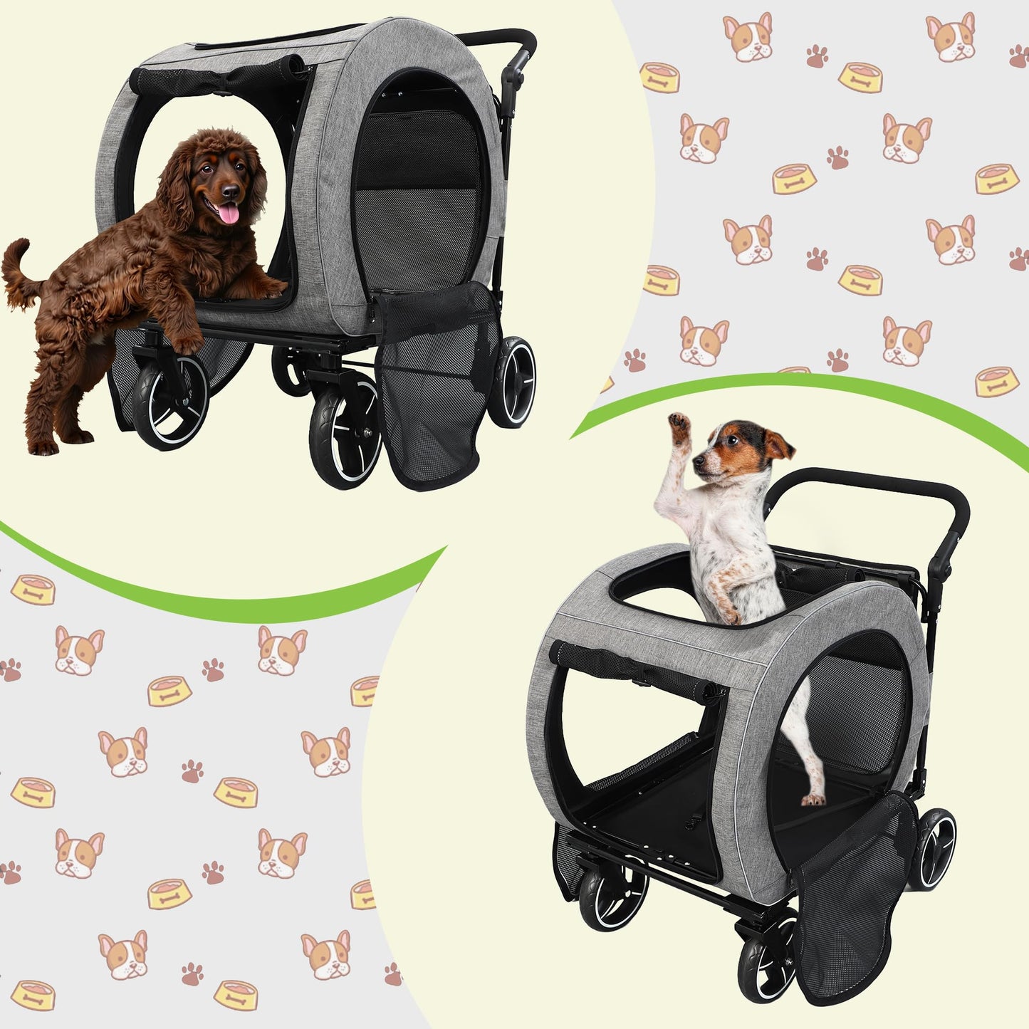 Saudism Pet Stroller for Dogs Cats up to 50 lbs, Foldable Dog Stroller with 360° Swivel Wheels, Detachable Carrier, Adjustable Handle, Travel Dog Stroller for Small Medium Large Pets, Gray