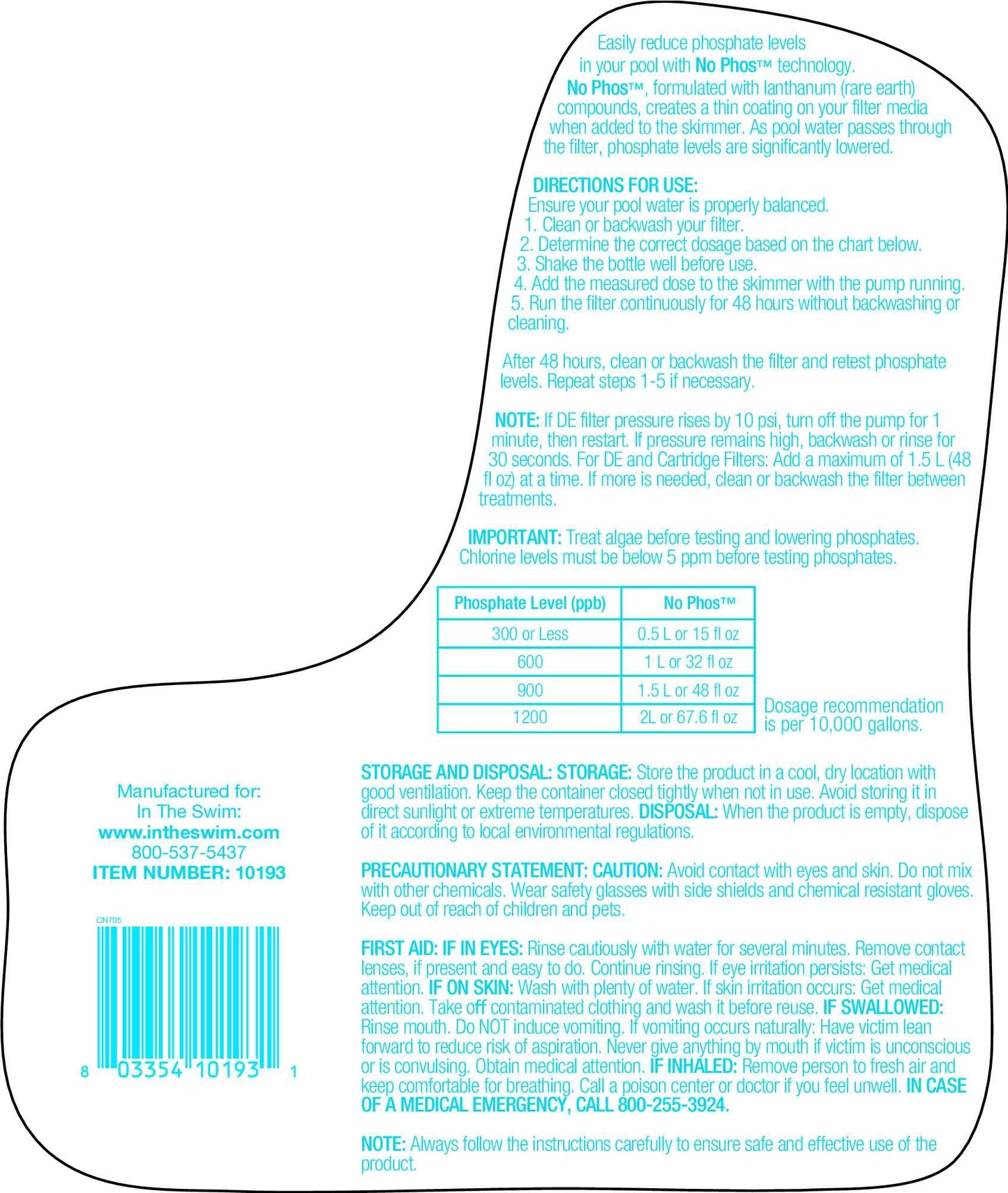 In The Swim - No Phos - Fast-Acting Phosphate Remover for Clear, Balanced Water - 3 Liter