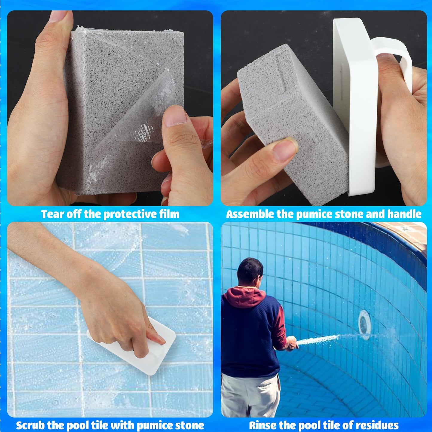 6 PCS Hand-Held Pool Pumice Stones Swimming Pumice Pool Tile Stone Replacement Pools Cleaning Block with Handle for Spa Tile Grout Concrete Cleaning