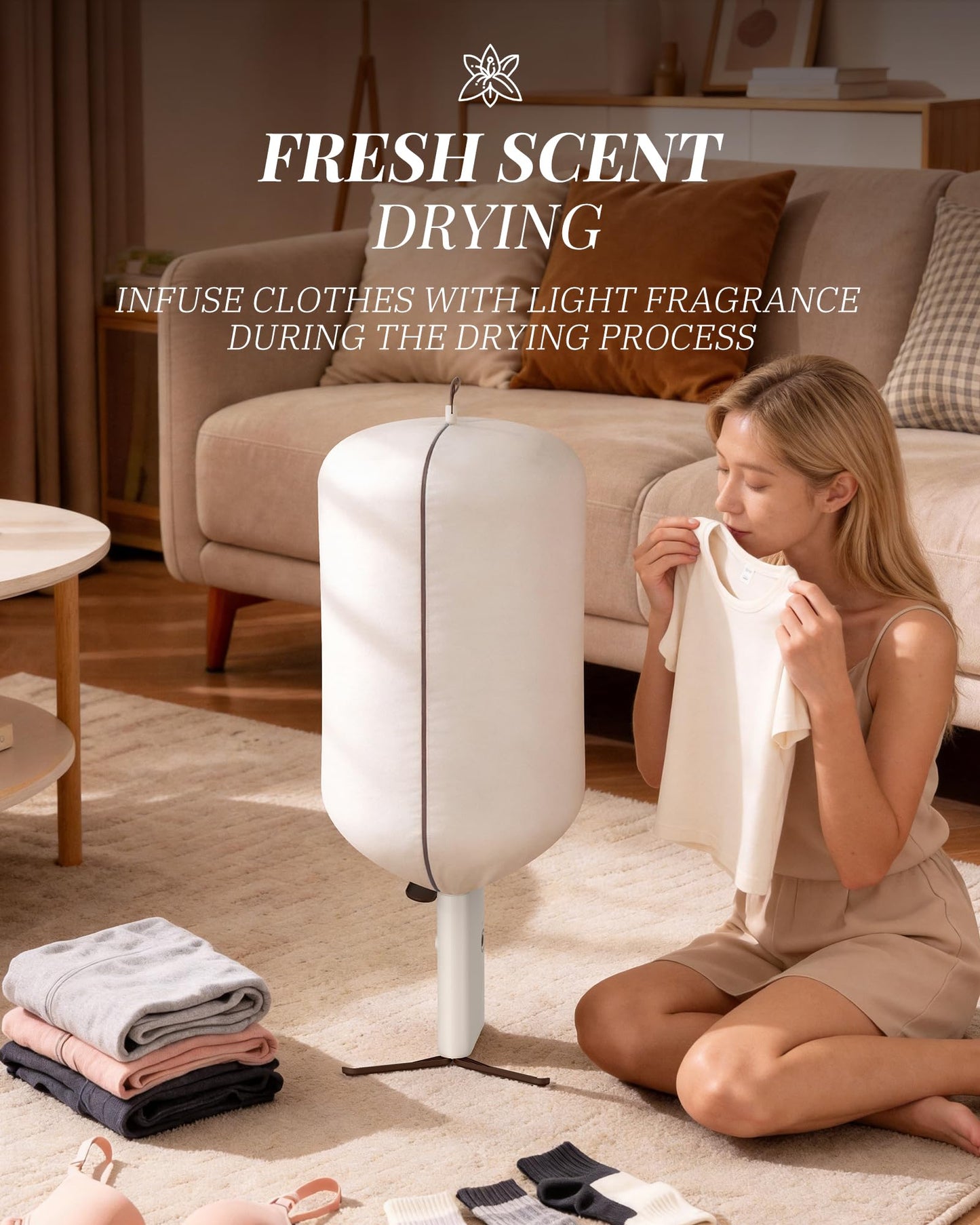 Zylo Portable Clothes Dryer, Secadora Portatil de Ropa with UV Care Light& Fragrance Disc, 3/6/9H Mode, High-Efficiency Foldable Mini Portable Dryer for Clothes Laundry Apartments RV Travel