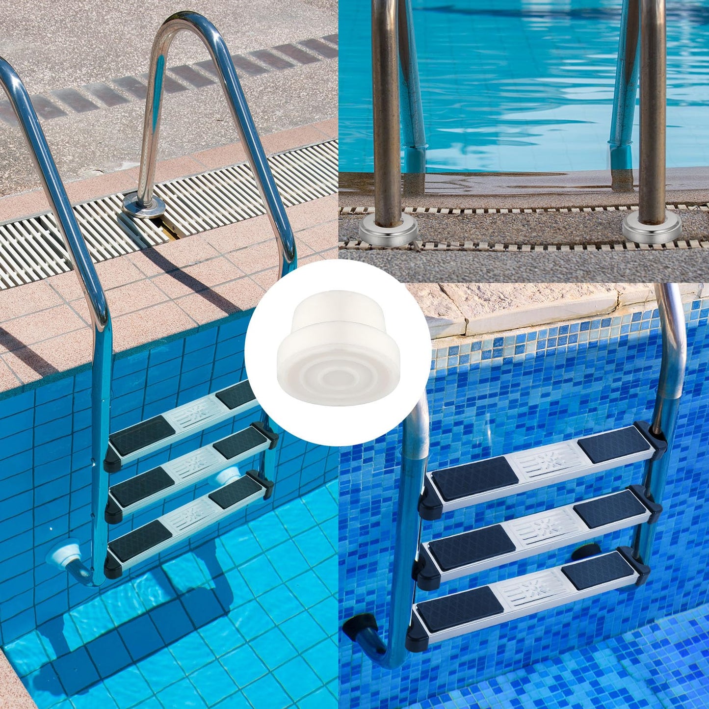 XLSXEXCL 3 Pack Stainless Steel Swimming Pool Ladder Steps with Pool Ladder Bumpers & Pool Ladder Escutcheon Plates, 18'' Heavy Duty Replacement Pool Ladders for Inground Swimming Pools