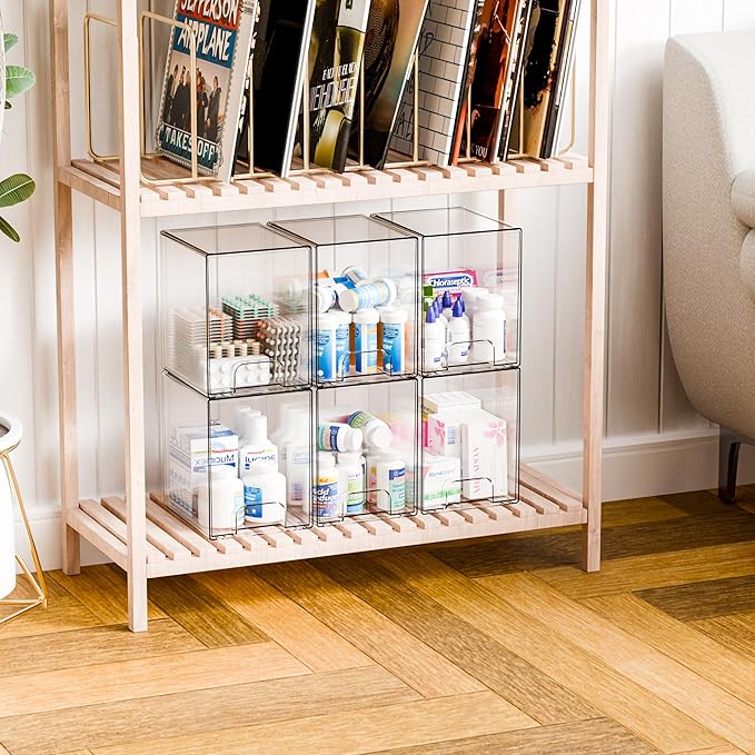 Yieach 7.6" H Baby Bottle Organizer for Cabinet,4 Pack BPA FREE Bottle Storage Organizer Baby,Clear Stackable Storage Drawers for Makeup,Skincare,Beauty Products Bathroom Closet Organizers and Storage