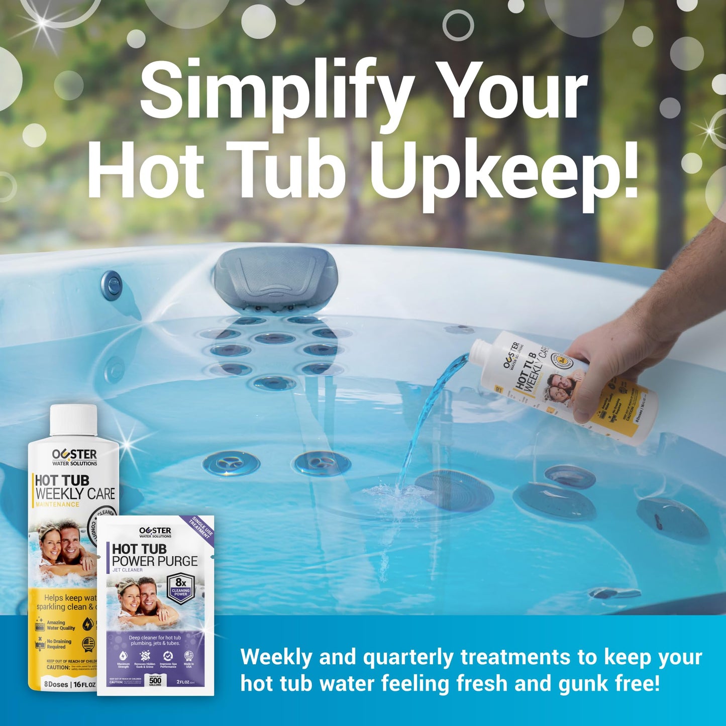 Bio Ouster Hot Tub Chemicals Kit Complete Hot Tub Cleaner Kit with 3in1 Weekly Care, Power Purge Jet Cleaner, Towel, Measuring Cup for Standard and Inflatable Spas Made in USA