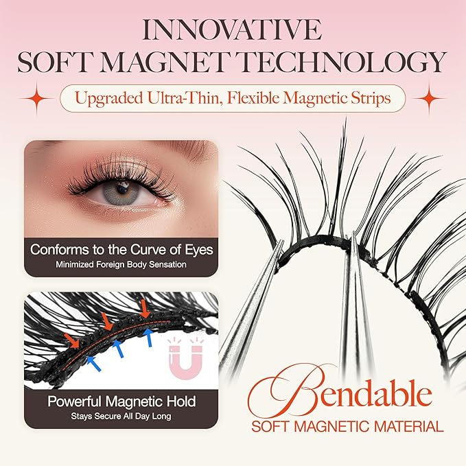 LASHVIEW Upgrade Magnetic Eyelashes with Applicator Soft Magnetic Eyelashes Natural Look Reusable No Glue Needed Easy to Wear and Remove (RCM01)