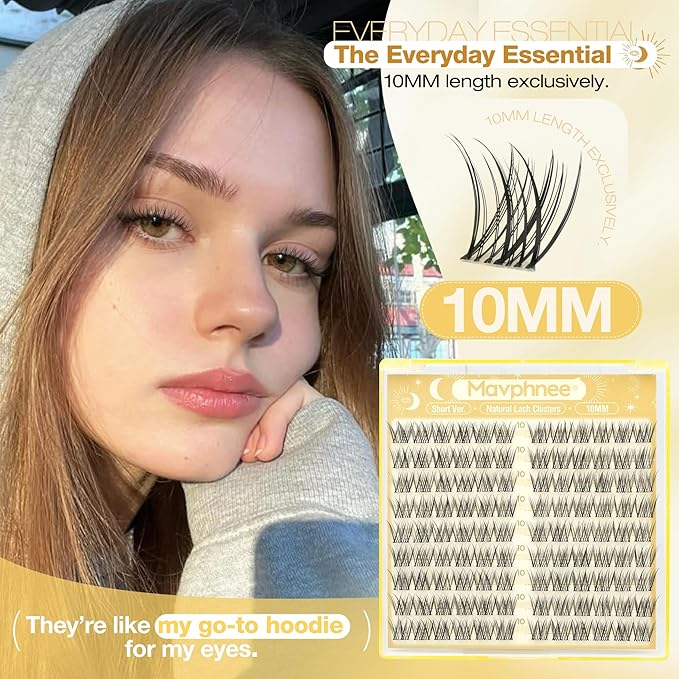 10MM Lash Clusters Natural Eyelash Clusters Clear Band Cluster Eyelash Extensions Wispy Cluster Lashes Short Individual Lashes Extensions DIY Lashes Pack (CC Curve, 108Pcs)