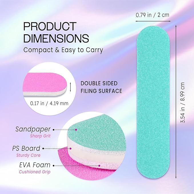 25PCS Mini Size PANA Professional Double Sided Nail Files - Pink&Teal, 80/80 Grit - Emery Board Nail Buffering File Manicure Pedicure Nail Polisher Washable