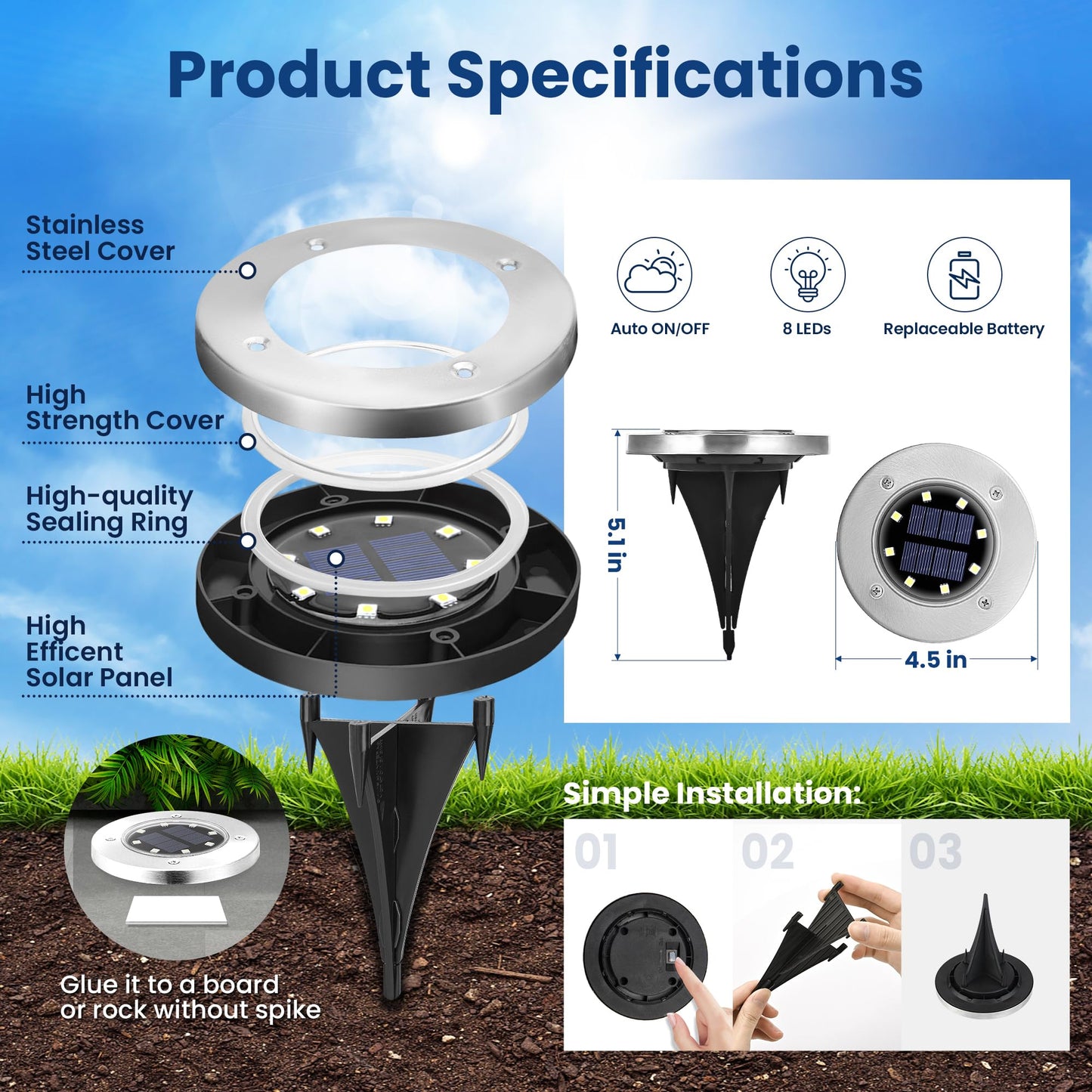SOLPEX 6 Pack Solar Pool Lights for Above Ground Pools, Waterproof LED Above Ground Pool Lights, Outdoor Pool Decoration Accessories(Cool White)