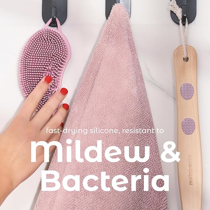 MainBasics Silicone Body Scrubber Dual-Sided Shower Loofah and Massaging Nodes (Pink, Massage)