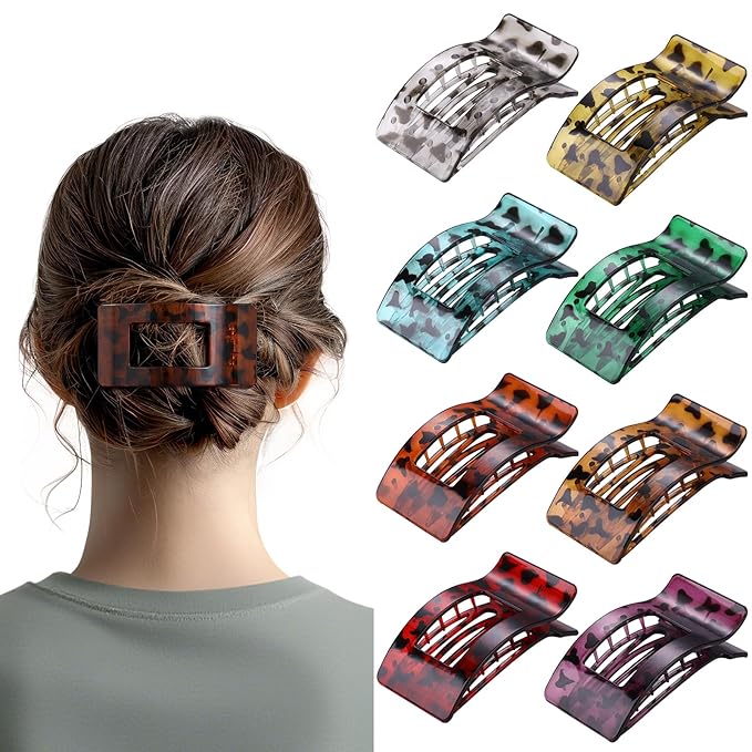 8 Pack French Flat Hair Clips for Women – Large Matte No-Slip Claw Barrettes for Thick & Thin Hair, Strong Hold Styling Accessories (Leopard)