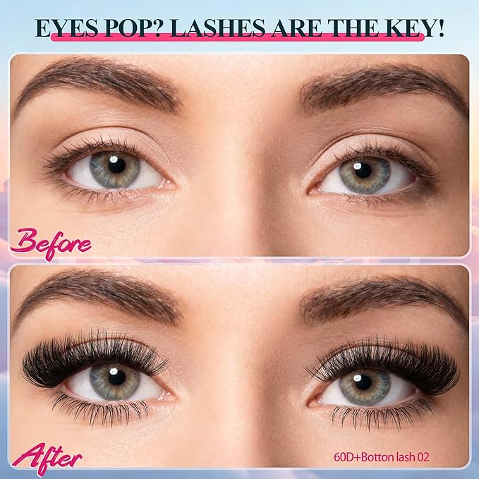 Lash Clusters 30D40D50D60D Lashes Natural Fluffy Eyelash Extensions D Curl With Bottom Eyelashes for Starter DIY at Home