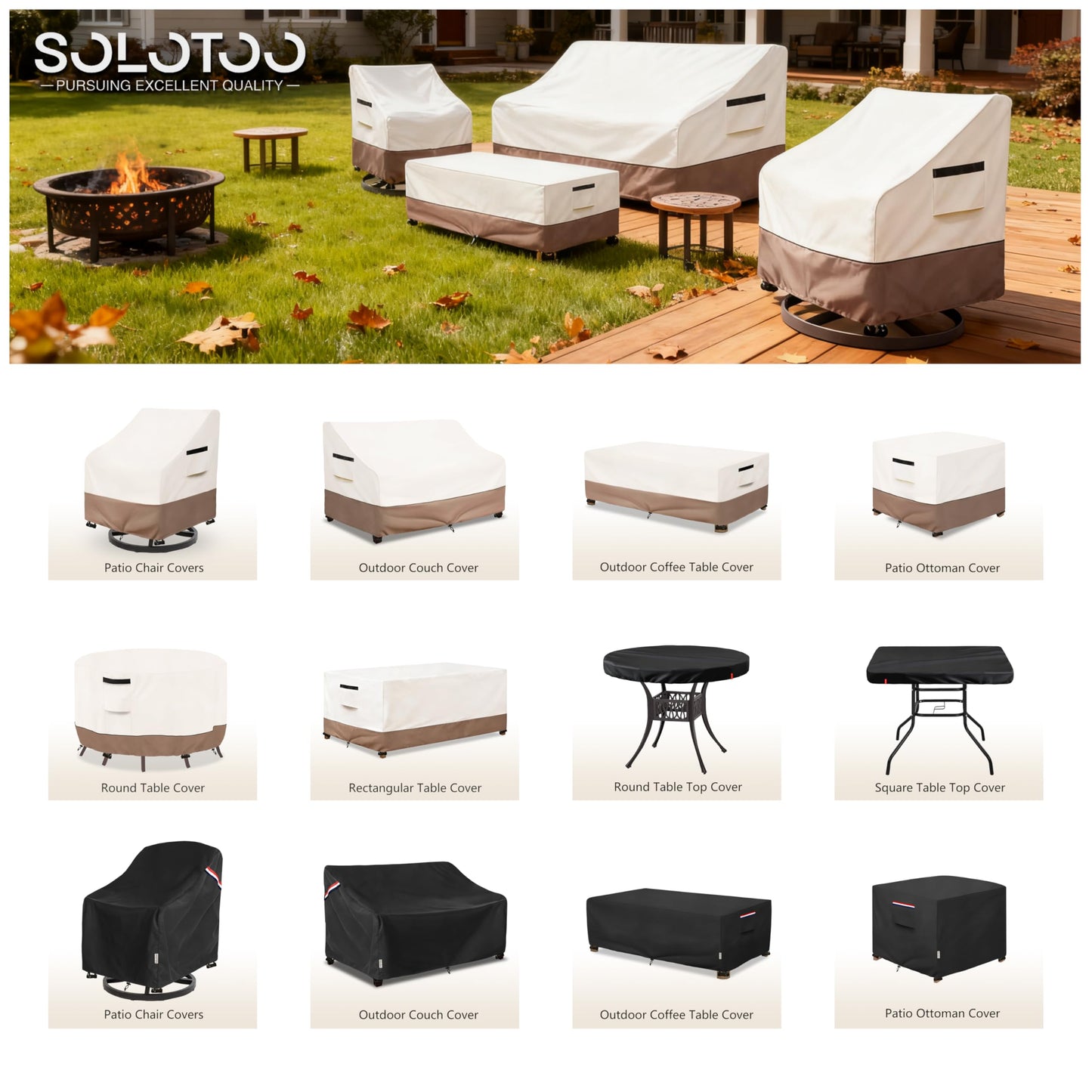 SoloToo Patio Chair Covers Waterproof Heavy Duty Patio Furniture Covers, 27.5W x 32.6D x 36H Inches Swivel Outdoor Chair Cover 4 Pack (Beige)