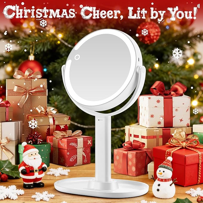 Makeup Mirror with Lights, Double Sided 1x/20x Magnifying Mirror with Light, Rechargeable 3 Color Lights and Adjustable Brightness, 360° Rotation Detachable Comes with Tweezer(White)