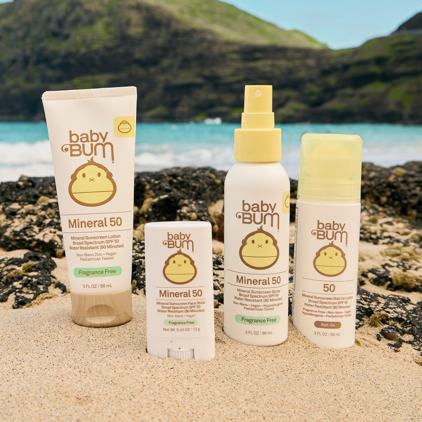 Baby Bum SPF 50 Sunscreen Lotion - Mineral UVA/UVB Face and Body Protection for Sensitive Skin - Hawaii 104 Act Compliant (Made without Octinoxate & Oxybenzone) - Fragrance Free - Travel Size - 3 oz