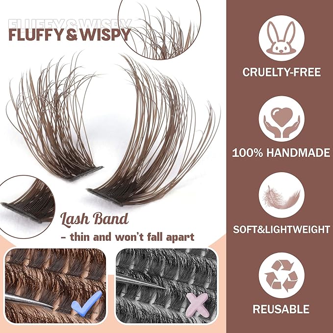 Brown Lash Clusters 320 Pcs Lash Extension Kit DIY Eyelash Extensions Kit Natural Look Cluster Lashes D 8-16 MM Mixed Lash Bond and Seal Lash Tweezers for Lash Clusters Kit DIY at Home