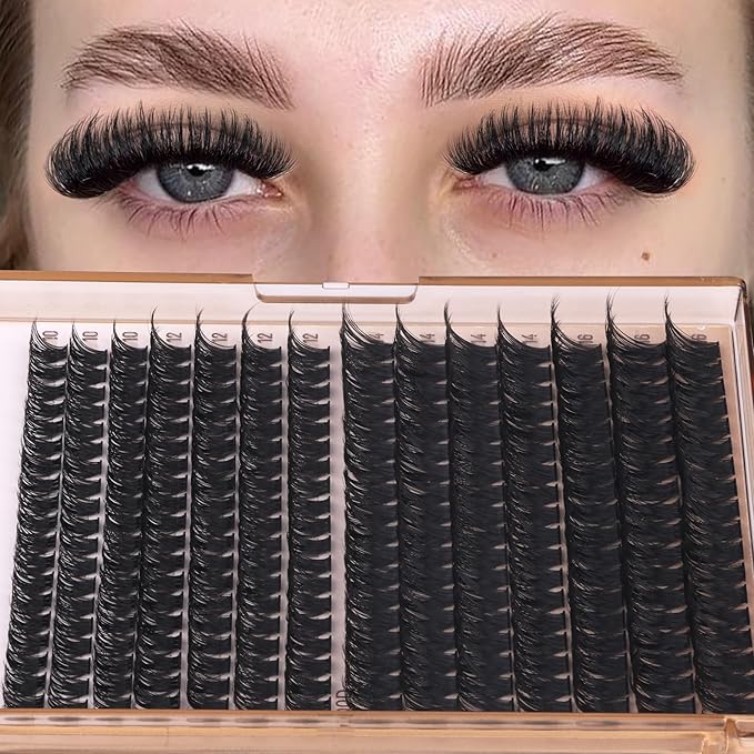 Geeneiya Volume Lash Clusters Kit DIY Lash Extension Kit D Curl Eyelash Extensions with Waterproof Lash Bond and Seal Waterproof Tweezers,10-16MM Cluster Lashes 300Pcs